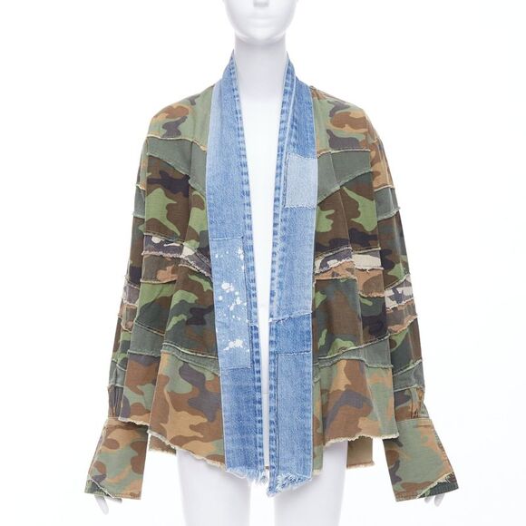 Greg Lauren Jackets & Blazers - Greg Lauren Camo Mixed Denim Patchwork Jacket